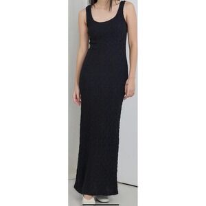All : Row Womens‎ The Claudia Maxi Crepe Popcorn Textured Back Slit Black Sz XL